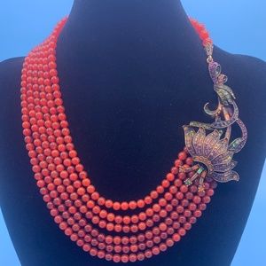 Heidi Daus carnelian beads and Swarovski crystal necklace.